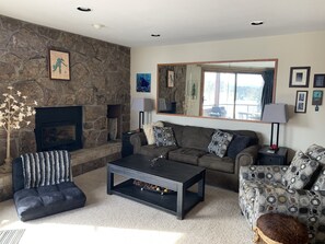 Smart TV, fireplace, DVD player