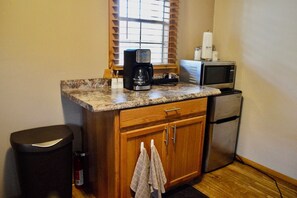 Fridge, microwave, coffee/tea maker, electric kettle