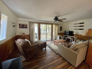 Smart TV, fireplace, DVD player, books