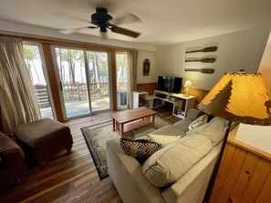 Téléviseur connecté, foyer, lecteur de DVD, livres