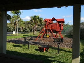 We have 2 children's play areas with grills and picnic tables☀️