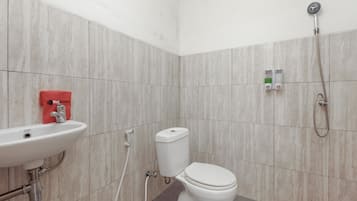 Shower, free toiletries, towels