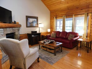 Smart TV, fireplace, foosball, computer monitors