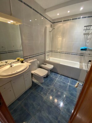 Ensemble douche/baignoire, sèche-cheveux, bidet, serviettes fournies