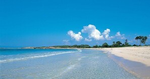 Beach nearby, sun loungers
