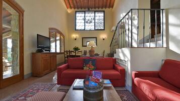 TV, fireplace, DVD player, printers