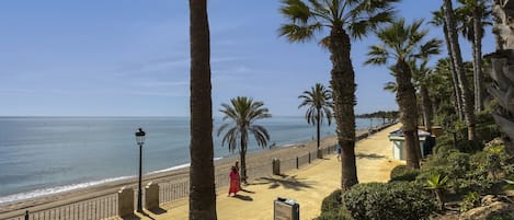 On the beach, beach towels