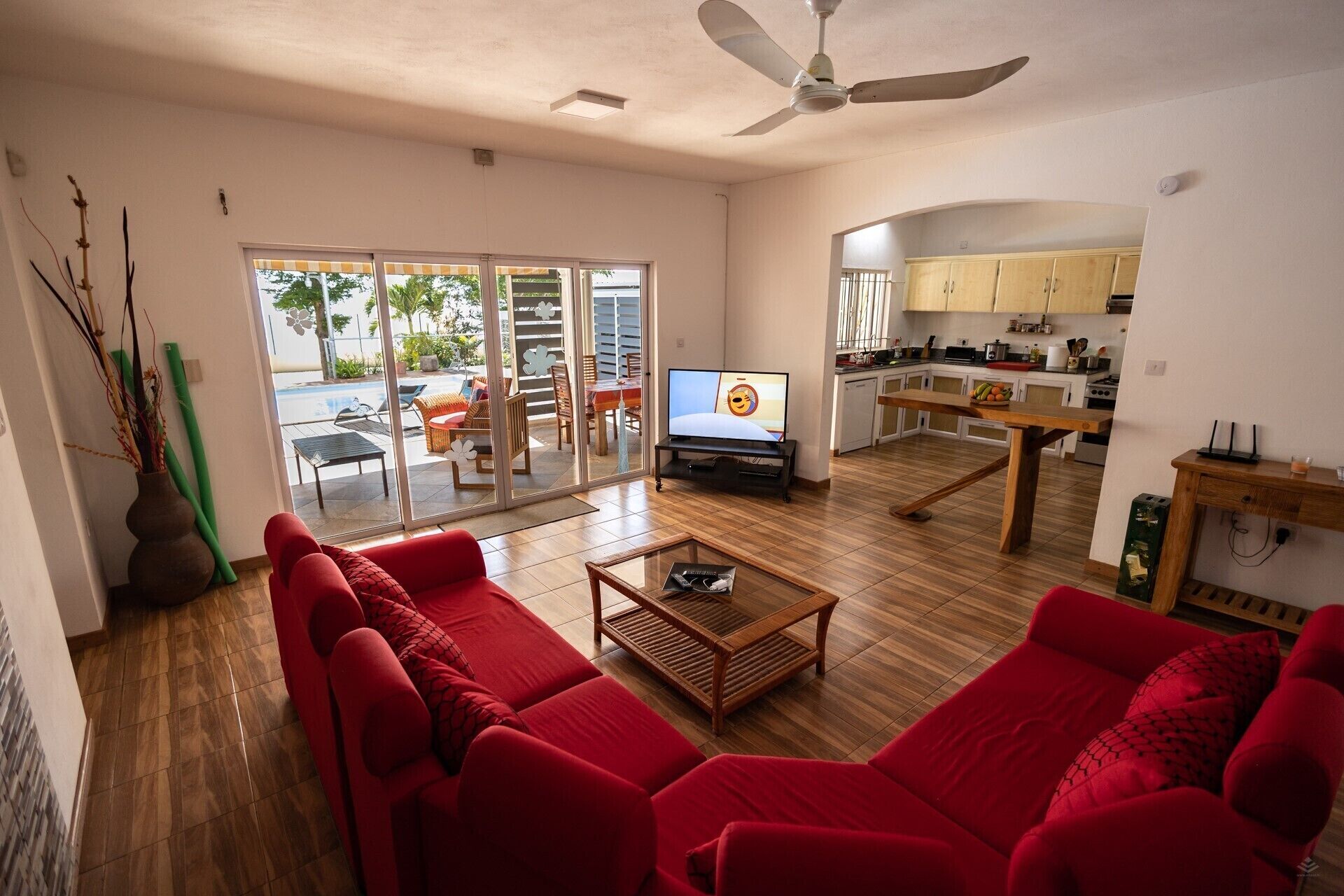 TV, DVD player, video library