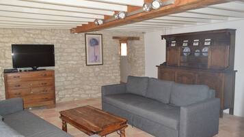 Een televisie, een open haard, videogames en een filmbibliotheek