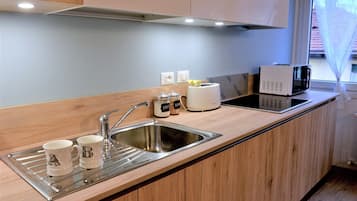 Fridge, microwave, stovetop, dishwasher