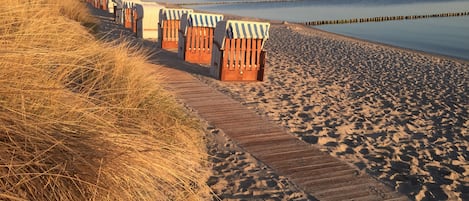 Beach nearby, sun loungers