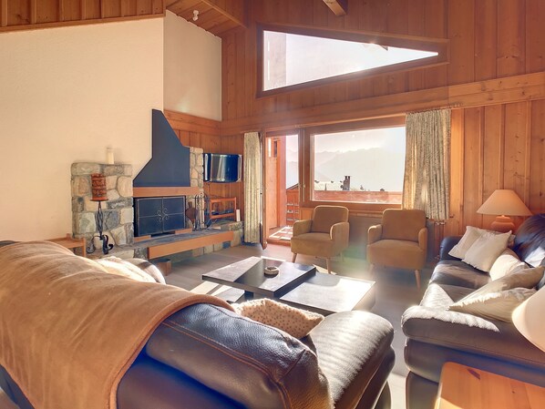 Télévision, cheminée, lecteur de DVD