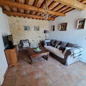 TV, books, stereo - Large Mas with heated pool for 10 people, 3 Bathrooms panomaric view (Cairanne)