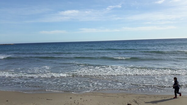 A beach with waves and a person walking. - Studio 15m2 seaside (La Seyne-sur-Mer)