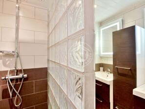 Shower, hair dryer, toilet paper