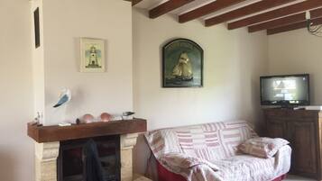 Smart TV, fireplace, DVD player