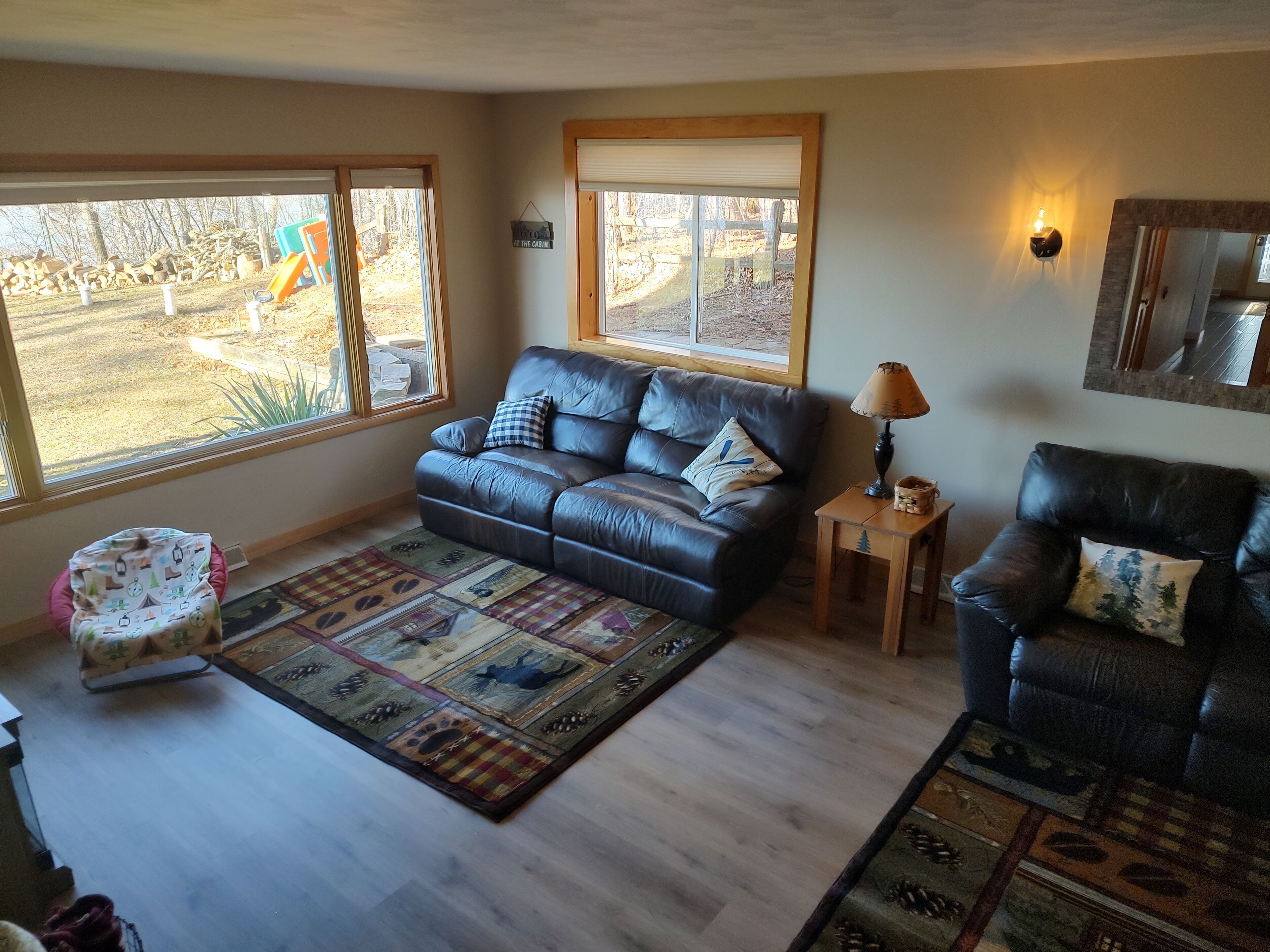 Smart TV, DVD player, foosball, video library