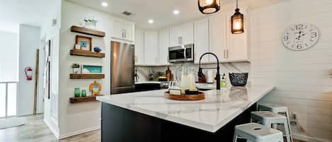 Fridge, microwave, oven, dishwasher