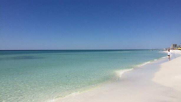 A beach with clear turquoise water and white sand. - 8th floor beach front condo in Tides @ Tops'l (Miramar Beach)
