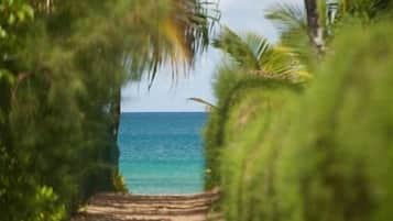 Playa en los alrededores, camastros y toallas de playa