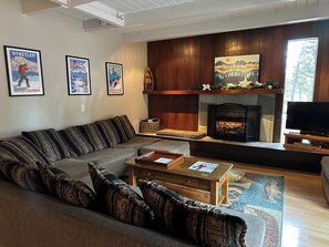 Smart TV, fireplace, DVD player, music library