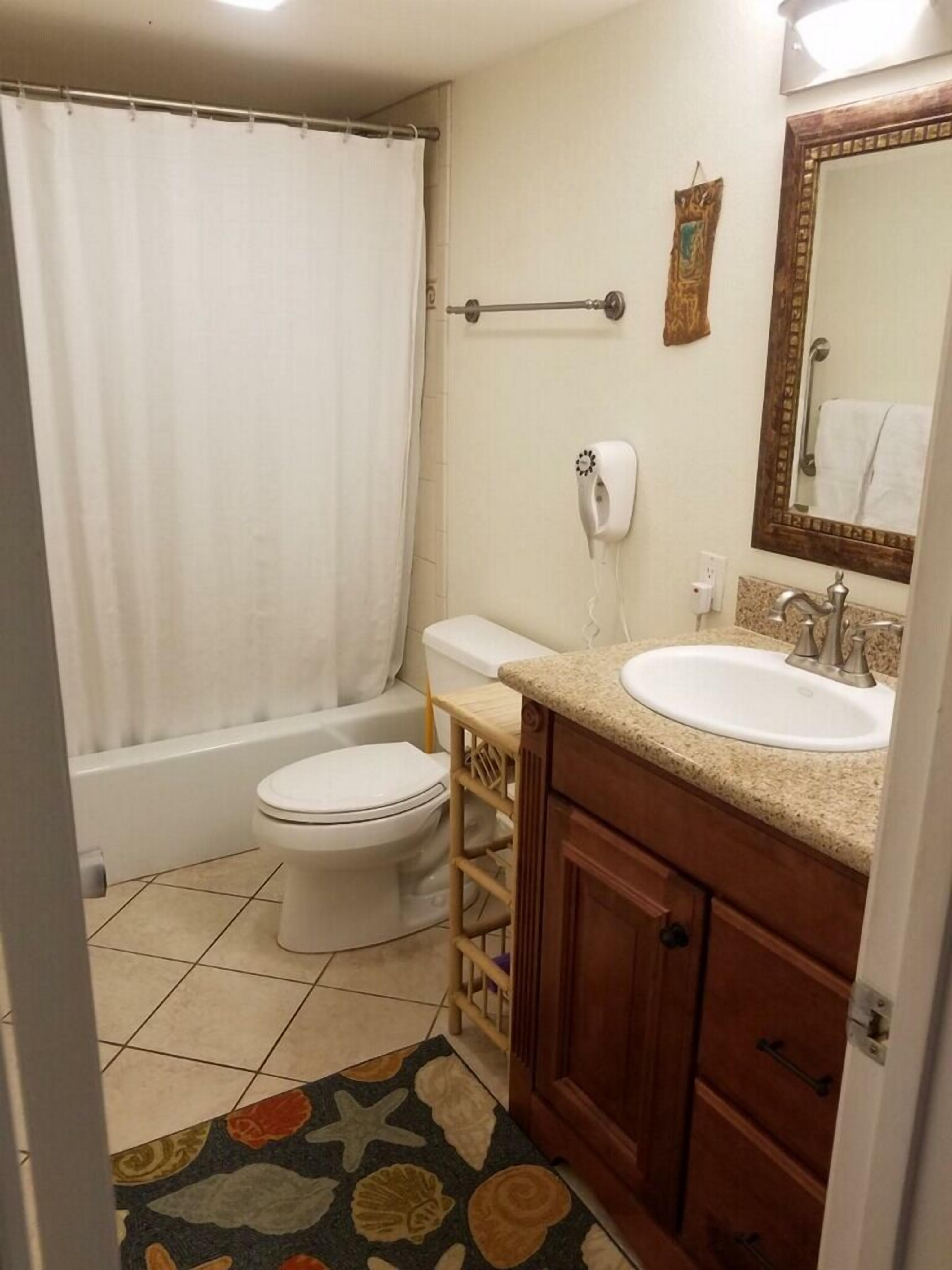 Hair dryer, towels, soap