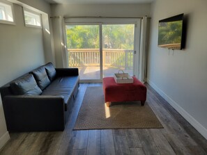 Smart TV, caminetto, libri