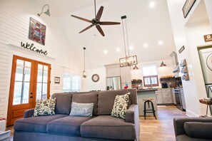 Smart TV, fireplace, DVD player, books