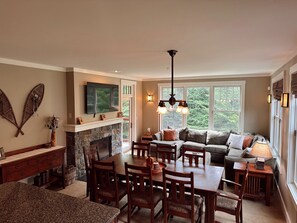 Smart TV, fireplace, DVD player, video library