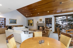 Smart TV, fireplace, DVD player, books