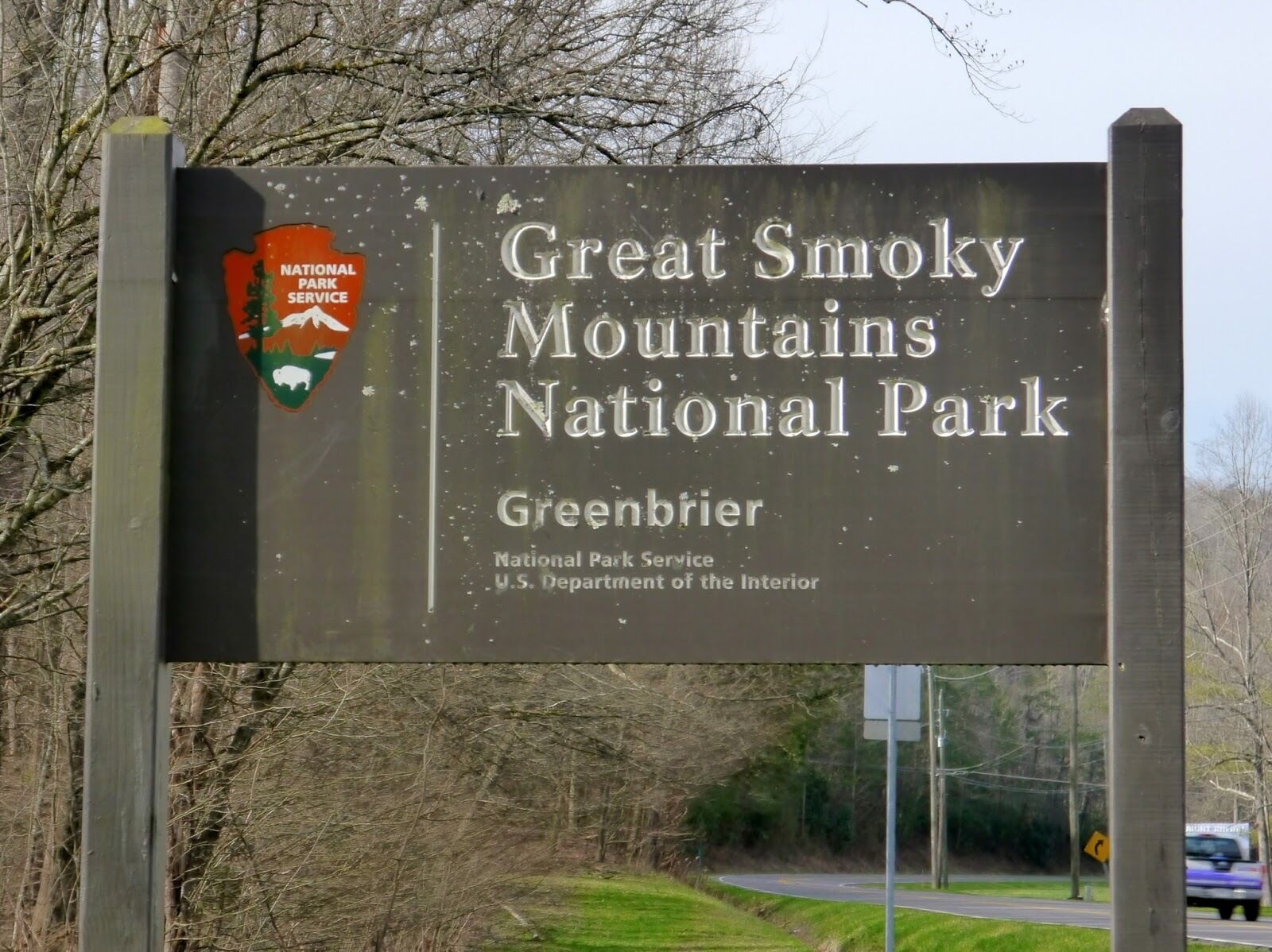 Schild für den Great Smoky Mountains National Park in Greenbrier.