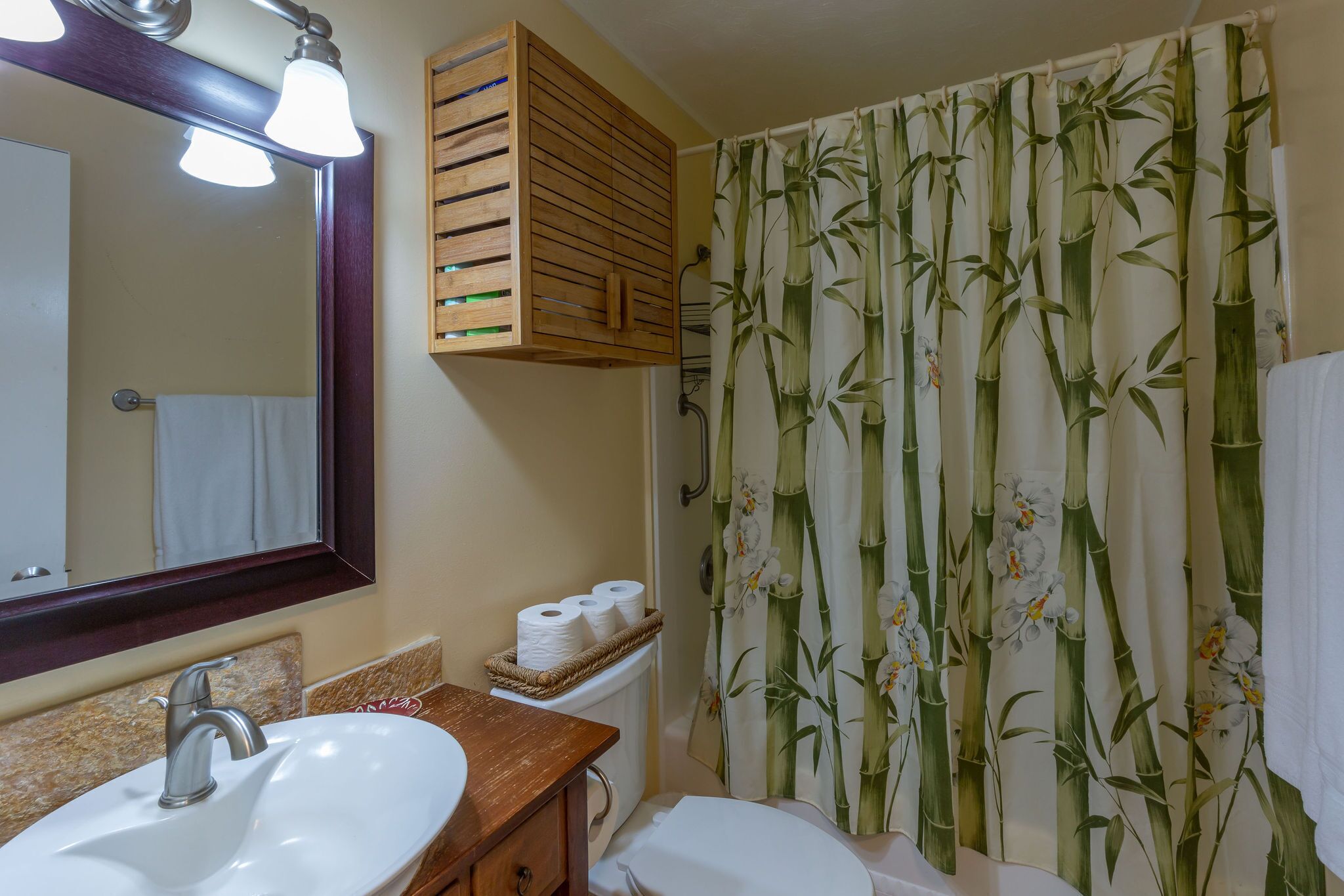 Hair dryer, towels, toilet paper