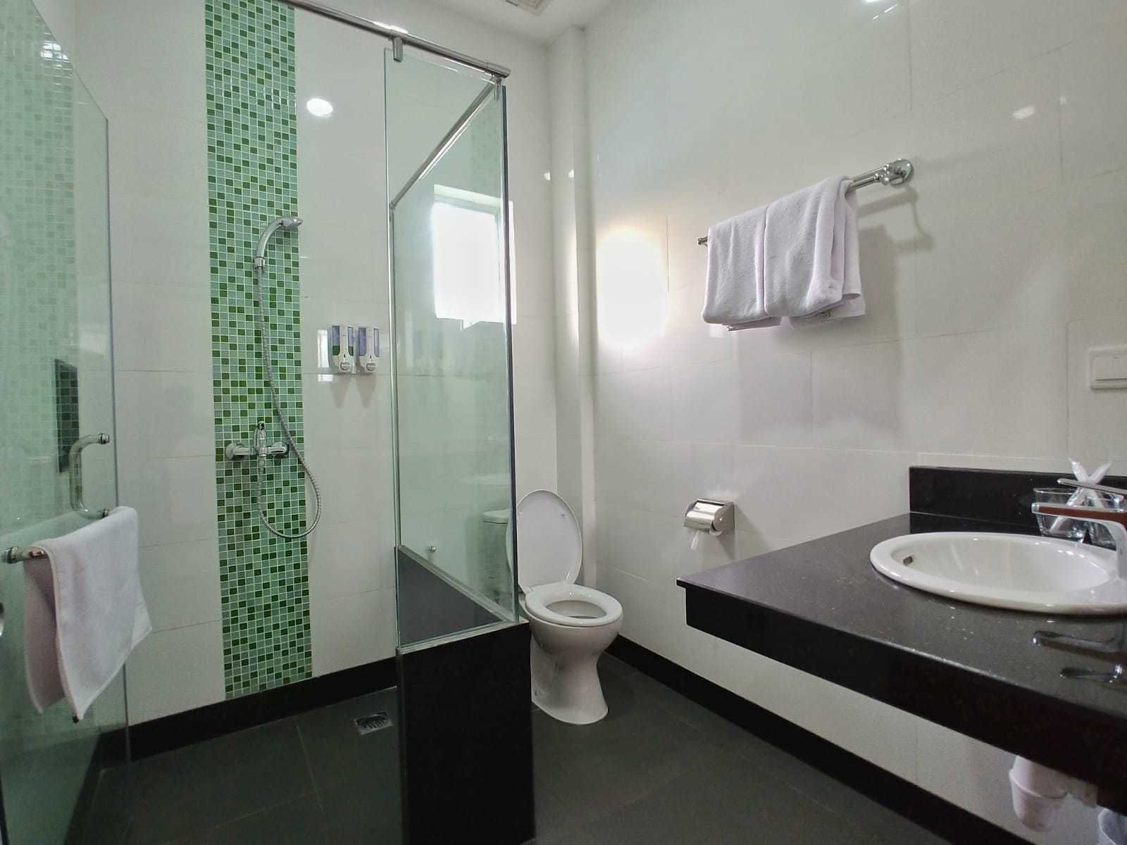 Chambre supérieure | Salle de bain | Douche, articles de toilette (gratuits), serviettes fournies
