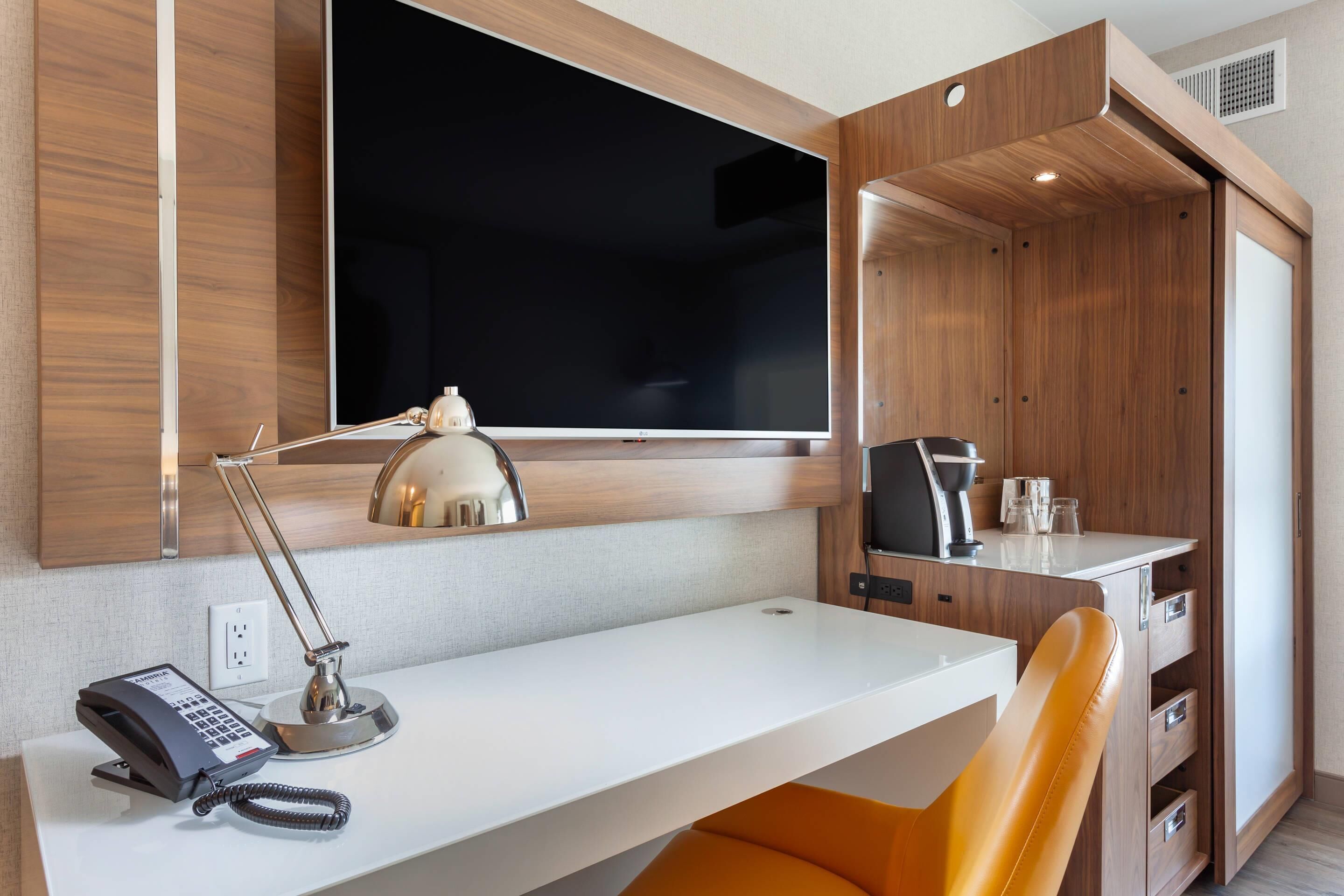 premium bedding, down duvets, pillow-top beds, desk