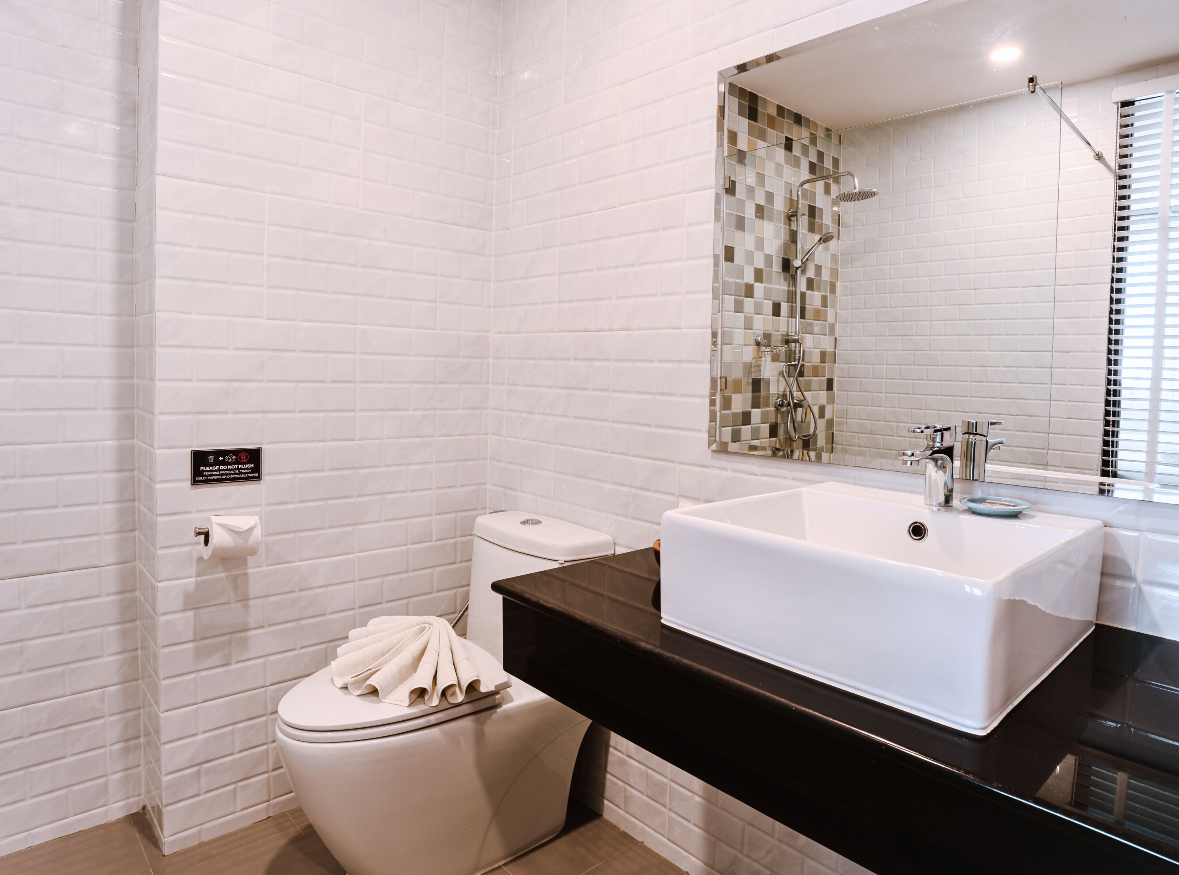 shower, rainfall showerhead, free toiletries, bathrobes