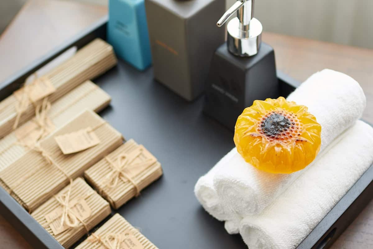 presidential suite | bathroom amenities | shower, rainfall showerhead, slippers, bidet