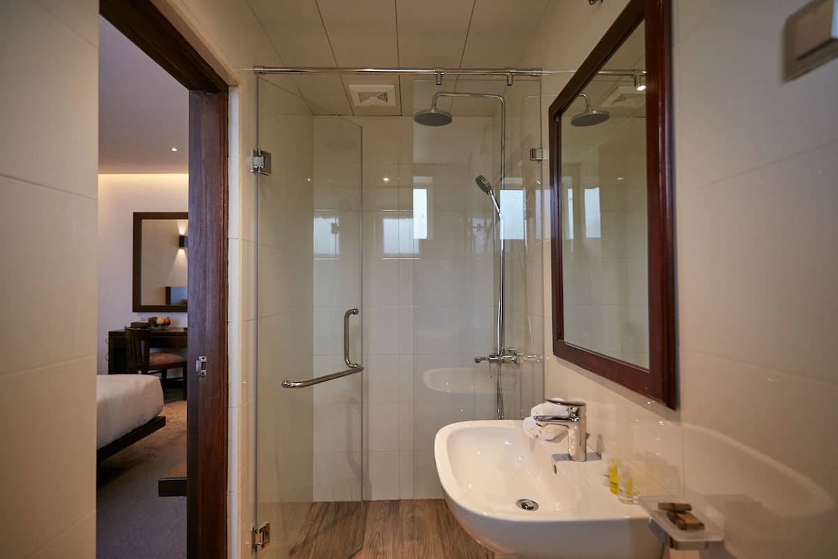 shower, rainfall showerhead, slippers, bidet