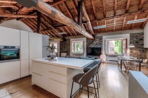 Apartment, 1 Bedroom | Private kitchen | Fridge, microwave, oven, stovetop