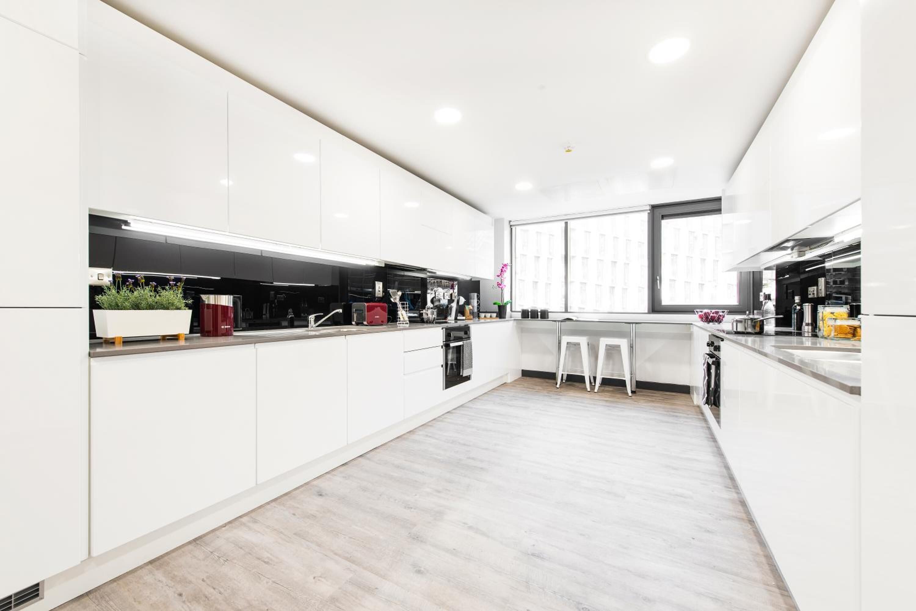 fridge, microwave, electric kettle