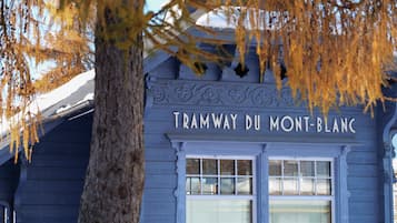 A building with the sign "TRAMWAY DU MONT-BLANC" indicating a location or establishment.