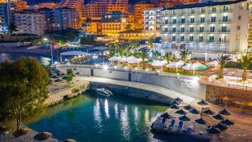 Sun loungers, beach umbrellas, motor boating, fishing