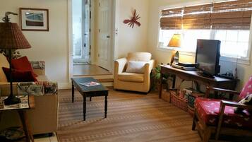 TV connectée, lecteur de DVD, table de tennis de table, livres