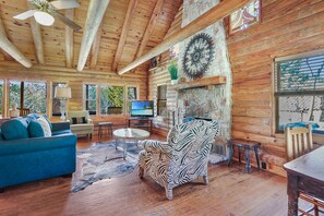 TV, fireplace