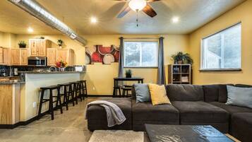 TV, DVD player, books, music library