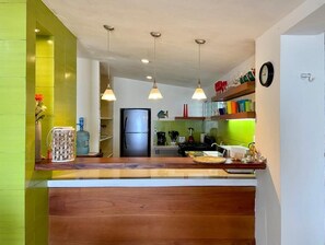 Full-sized fridge, microwave, oven, stovetop