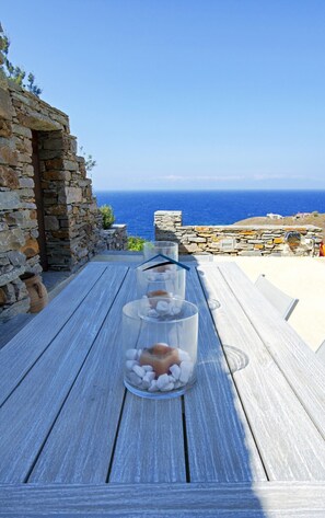 Outdoor dining - Family villa with a swimming pool and amazing sea view (Kea)