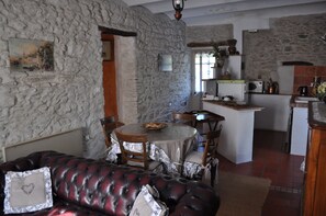 TV, fireplace, DVD player, books