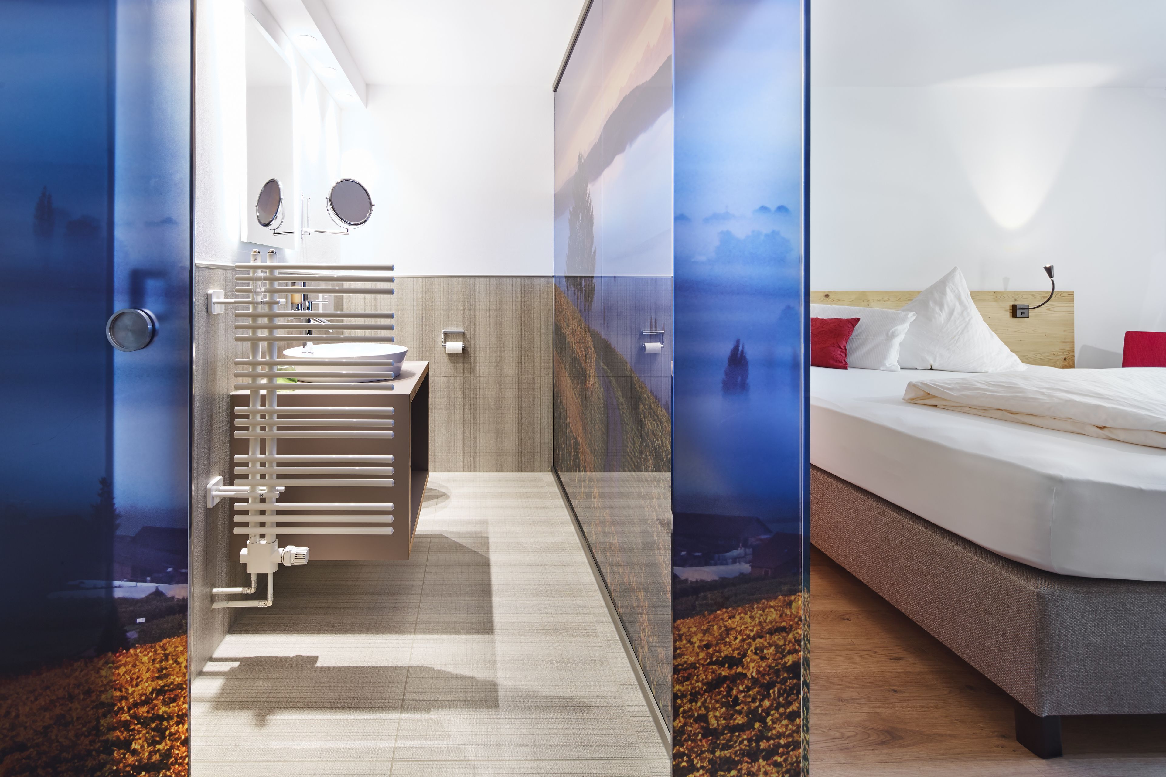 business single room | bathroom | rainfall showerhead, hair dryer, bathrobes, towels