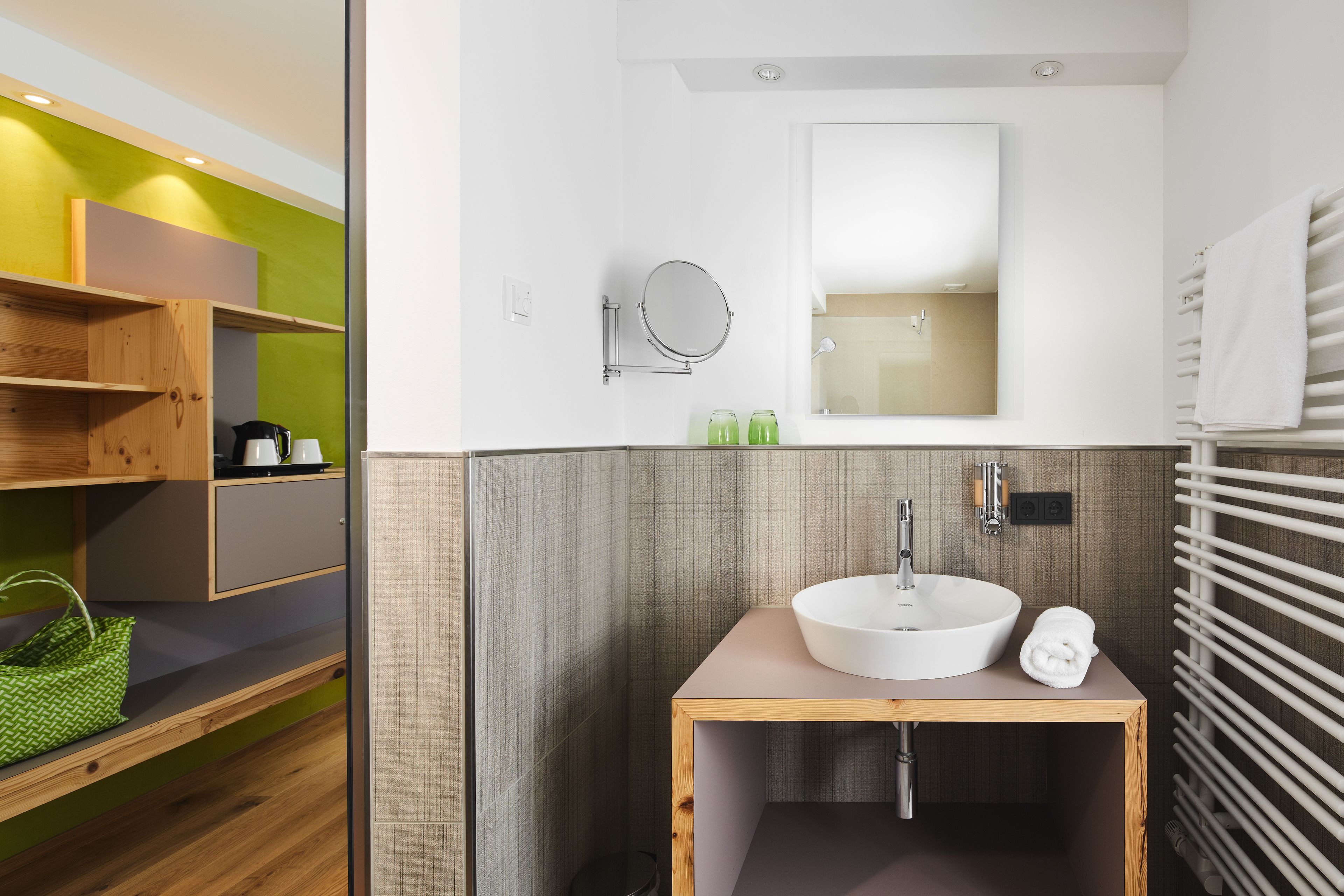 business double room | bathroom | rainfall showerhead, hair dryer, bathrobes, towels