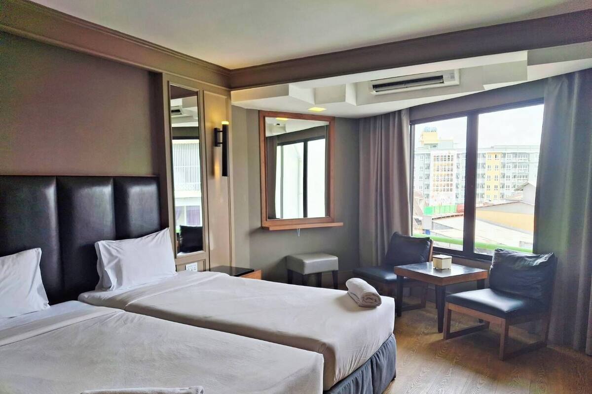 In-room safe, desk, laptop workspace, blackout curtains